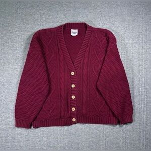 Vintage Cardigan Sweater Chunky Button Up Red Women’s L Huntington Ridge USA